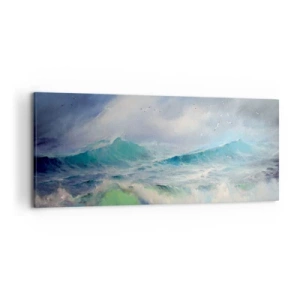 Cuadro sobre lienzo - Impresión de Imagen - Olas fuertes en el océano - 120x50cm - La fuerza del viento - Decoración de pared moderna para salón y dormitorio ARTTOR