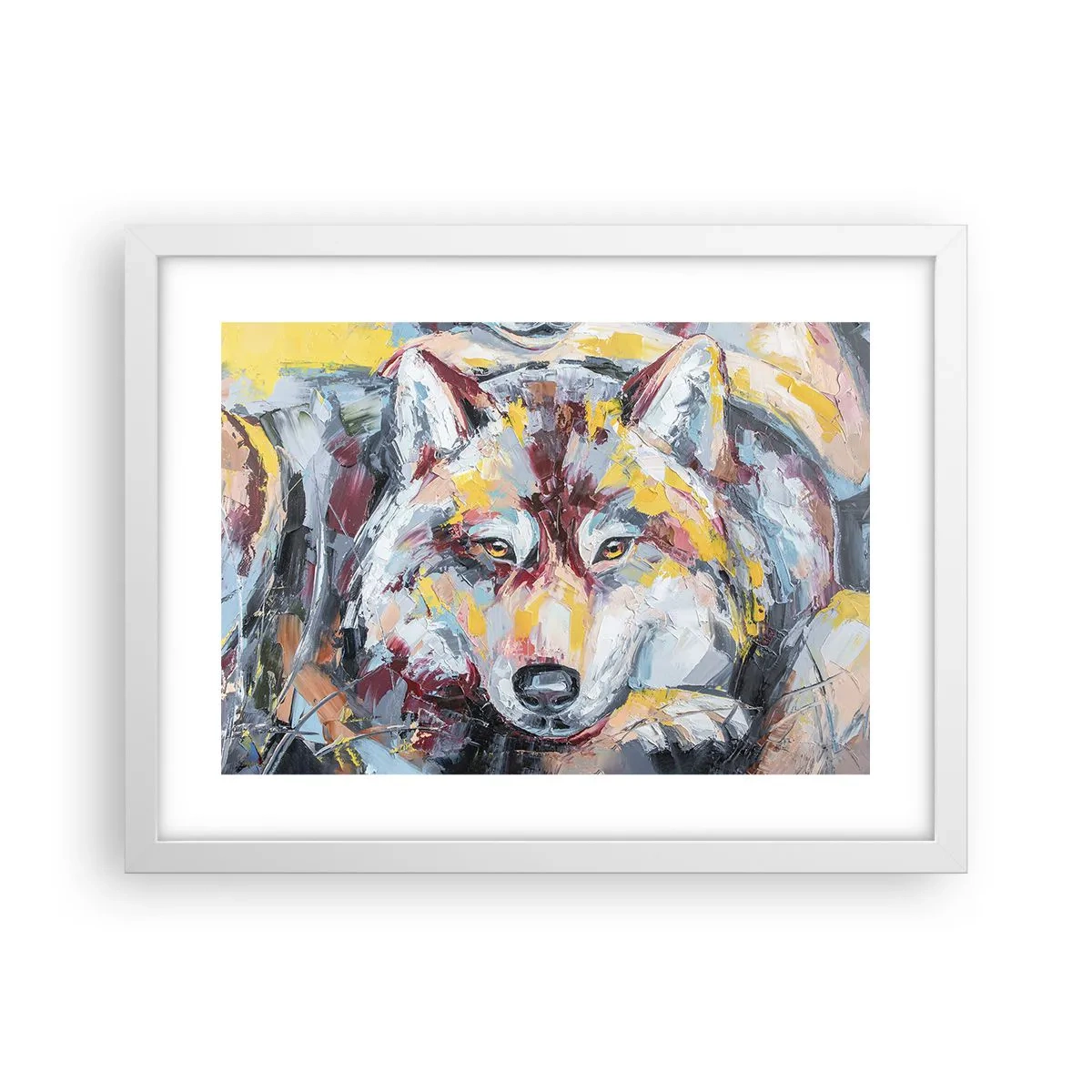 Póster en marco blanco - Pinceladas de lobo - 40x30 cm