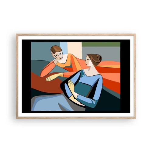 Póster en marco roble claro - Un momento de confidencias - 100x70 cm