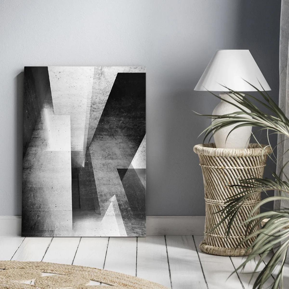 Cuadro sobre lienzo - Impresión de Imagen - Formas geométricas en una composición monocromática - 80x120cm - La estructura del espacio - Decoración de pared moderna para salón y dormitorio ARTTOR