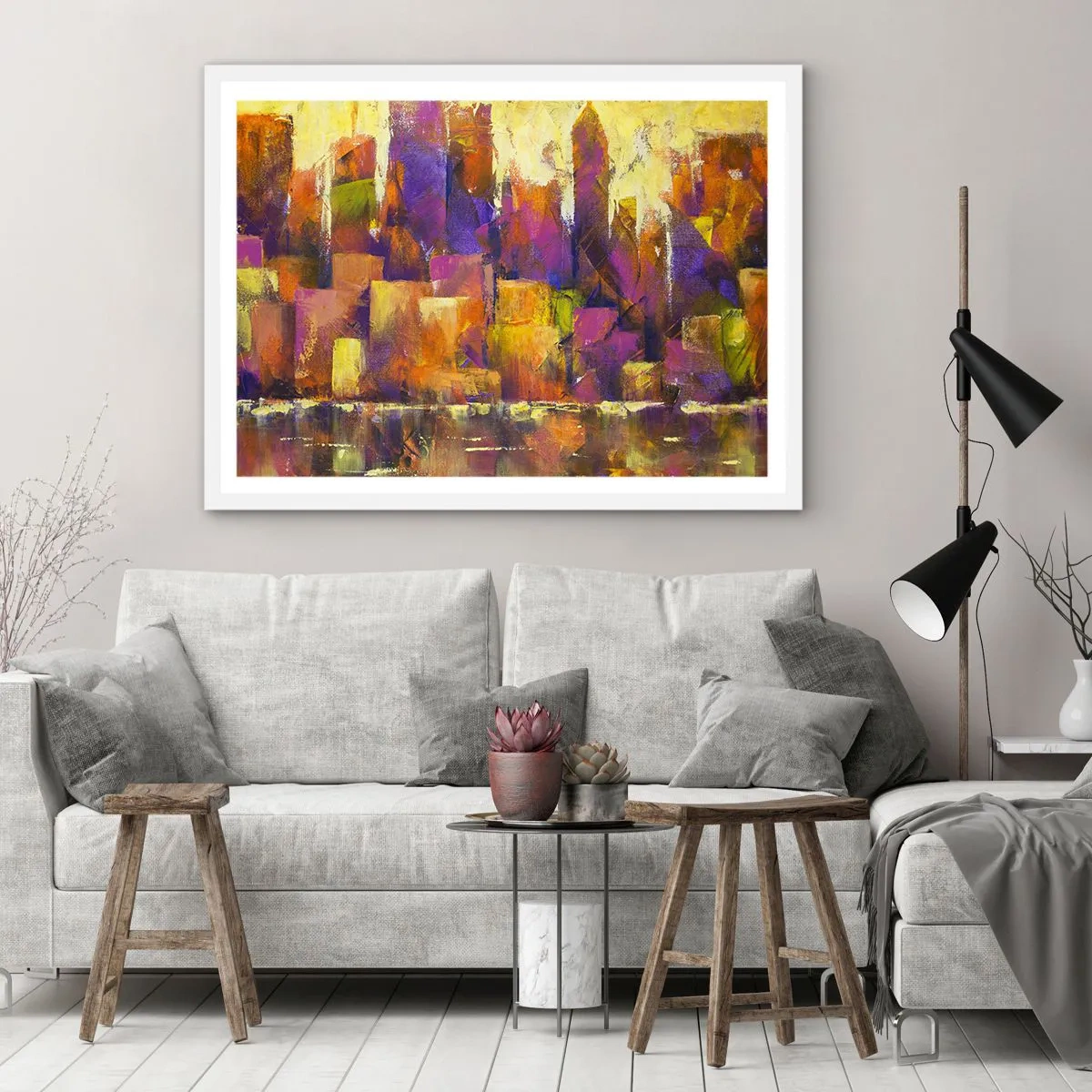 Póster en marco blanco - Composición metropolitana - 91x61 cm