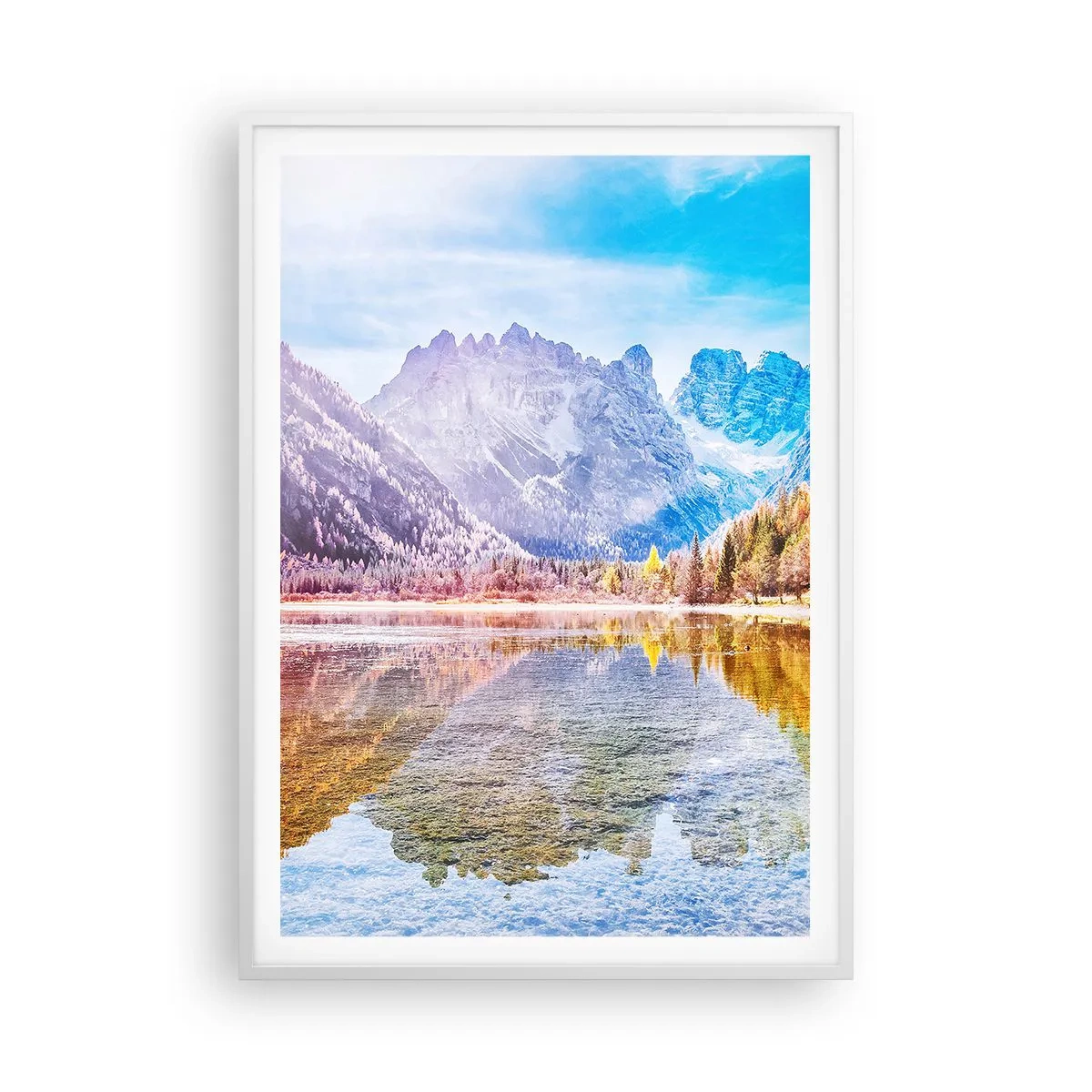 Póster en marco blanco - Ya es otoño en las montañas - 70x100 cm