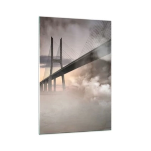 Cuadro sobre vidrio - Impresiones sobre Vidrio - Un puente sobre un río rodeado de niebla por la mañana. - 70x100cm - Junto al río que no existe - Decoración de pared moderna para salón y dormitorio ARTTOR