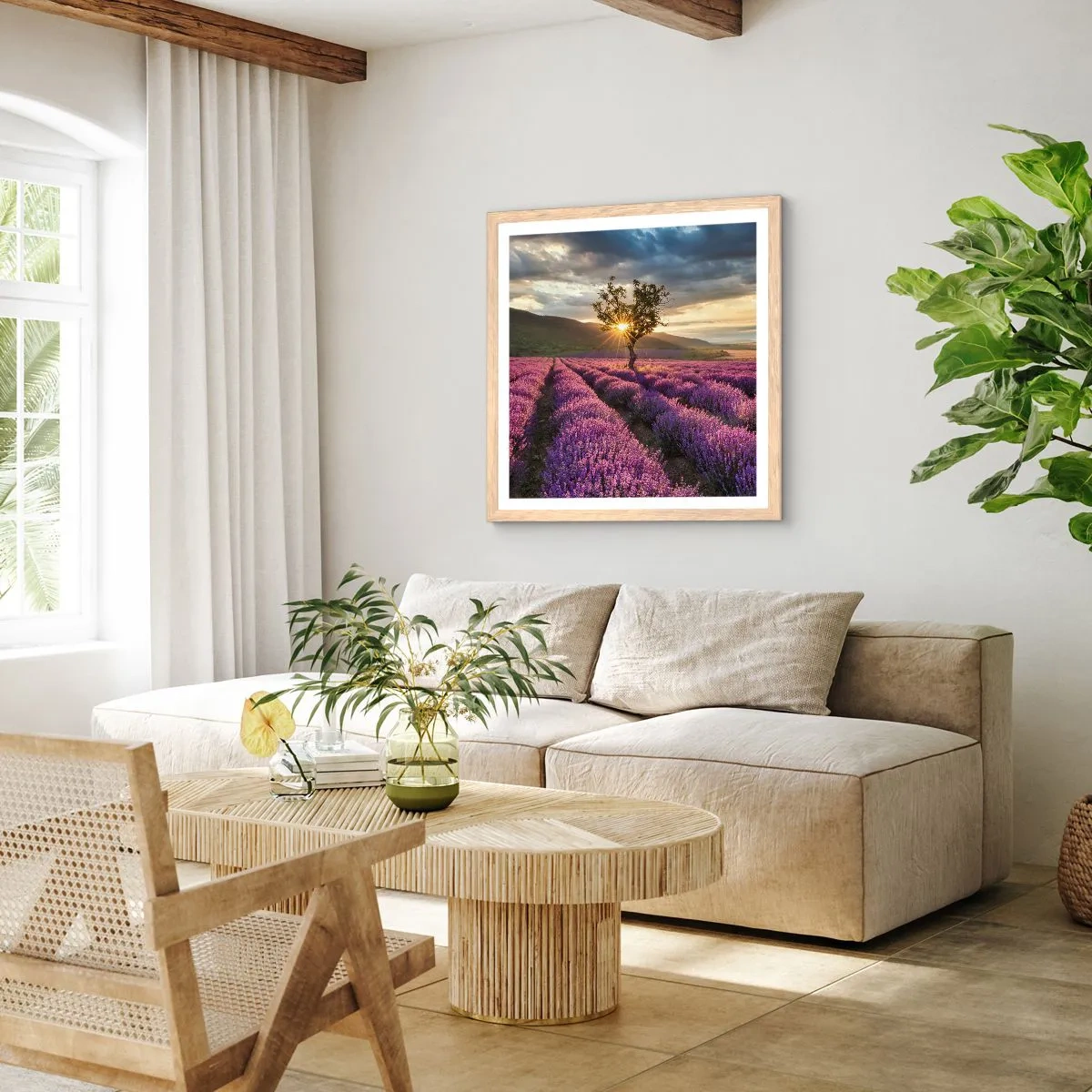 Póster en marco roble claro - Aroma en lila - 40x40 cm