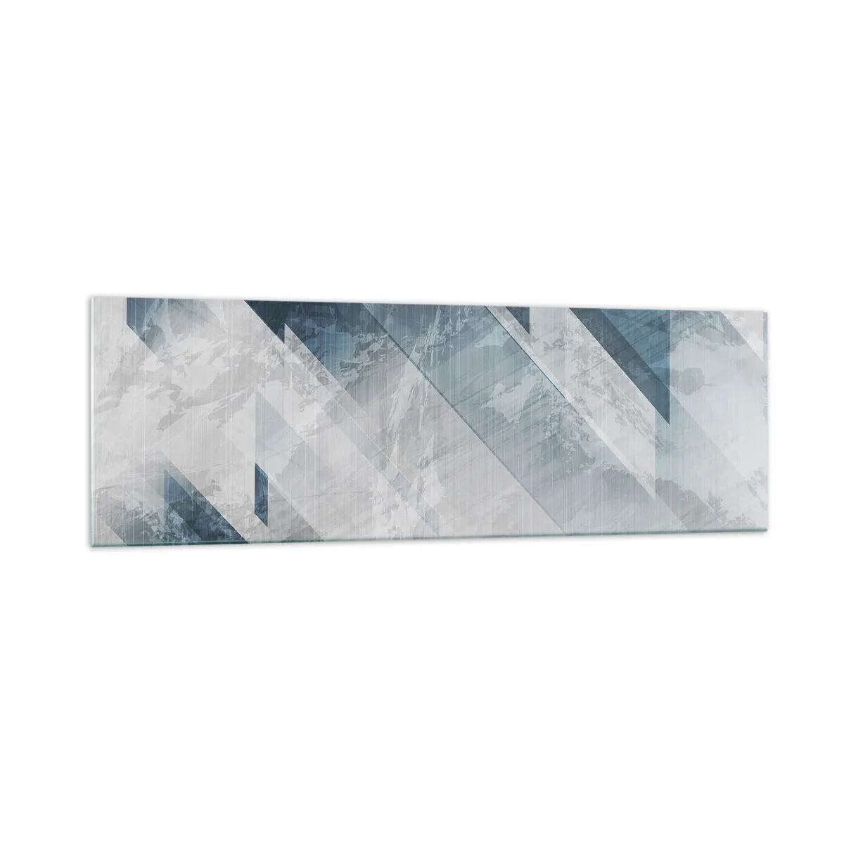 Cuadro sobre vidrio - Impresiones sobre Vidrio - Líneas abstractas en tonos grises y azules. - 160x50cm - Composición espacial - movimiento de grises - Decoración de pared moderna para salón y dormitorio ARTTOR