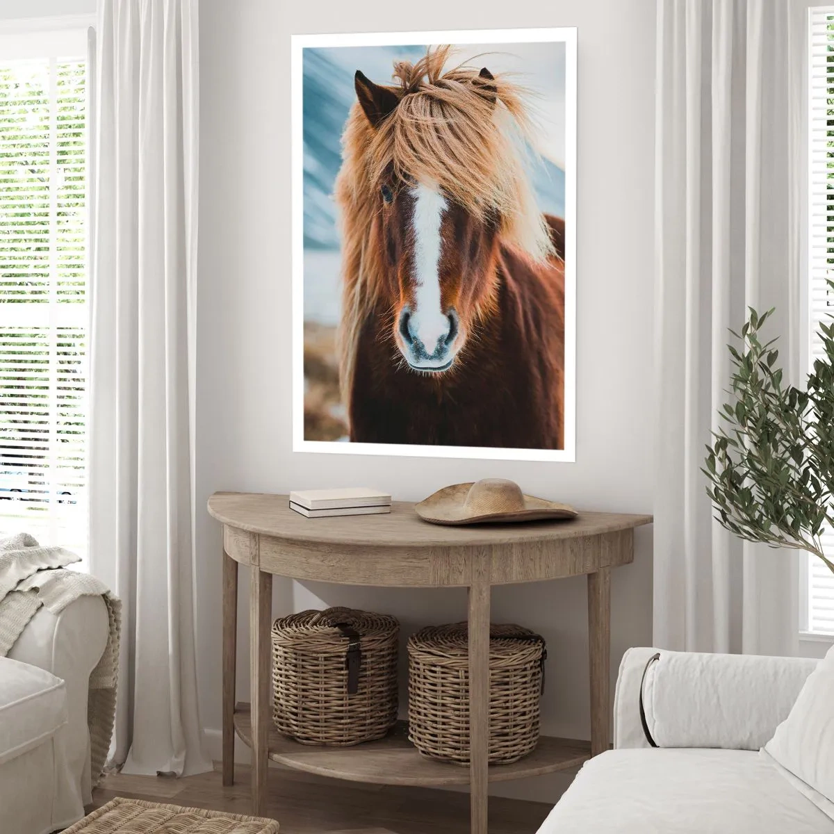 Póster - Un primer plano de un caballo islandés con una crin suelta sobre un fondo natural. - 50x70cm - ¿Puedes sentir la libertad? - Decoración de pared moderna para salón y dormitorio ARTTOR