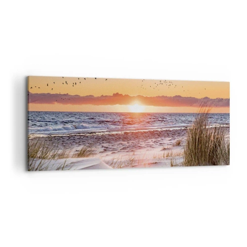 Cuadro sobre lienzo - Impresión de Imagen - Puesta de sol sobre el mar con vistas a las dunas - 120x50cm - Paisaje horizontal - Decoración de pared moderna para salón y dormitorio ARTTOR