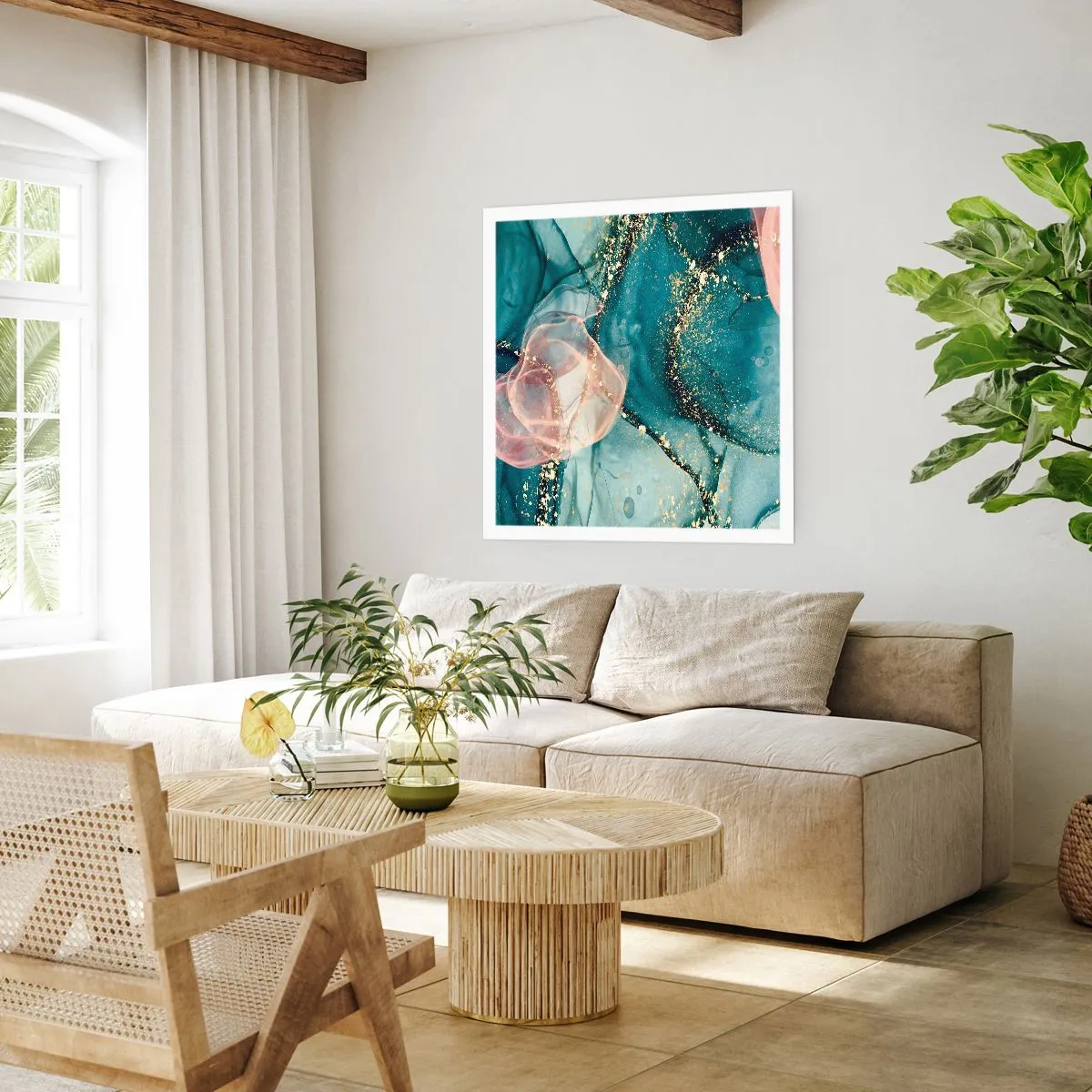 Póster - Seda azul, tul rosa - 60x60 cm