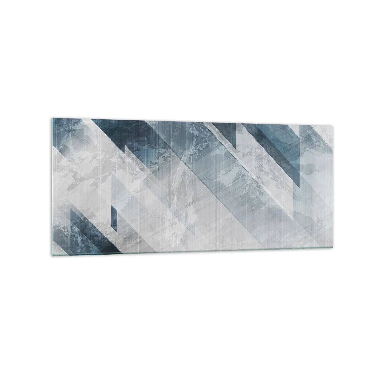 Cuadro sobre vidrio - Impresiones sobre Vidrio - Líneas abstractas en tonos grises y azules. - 120x50cm - Composición espacial - movimiento de grises - Decoración de pared moderna para salón y dormitorio ARTTOR