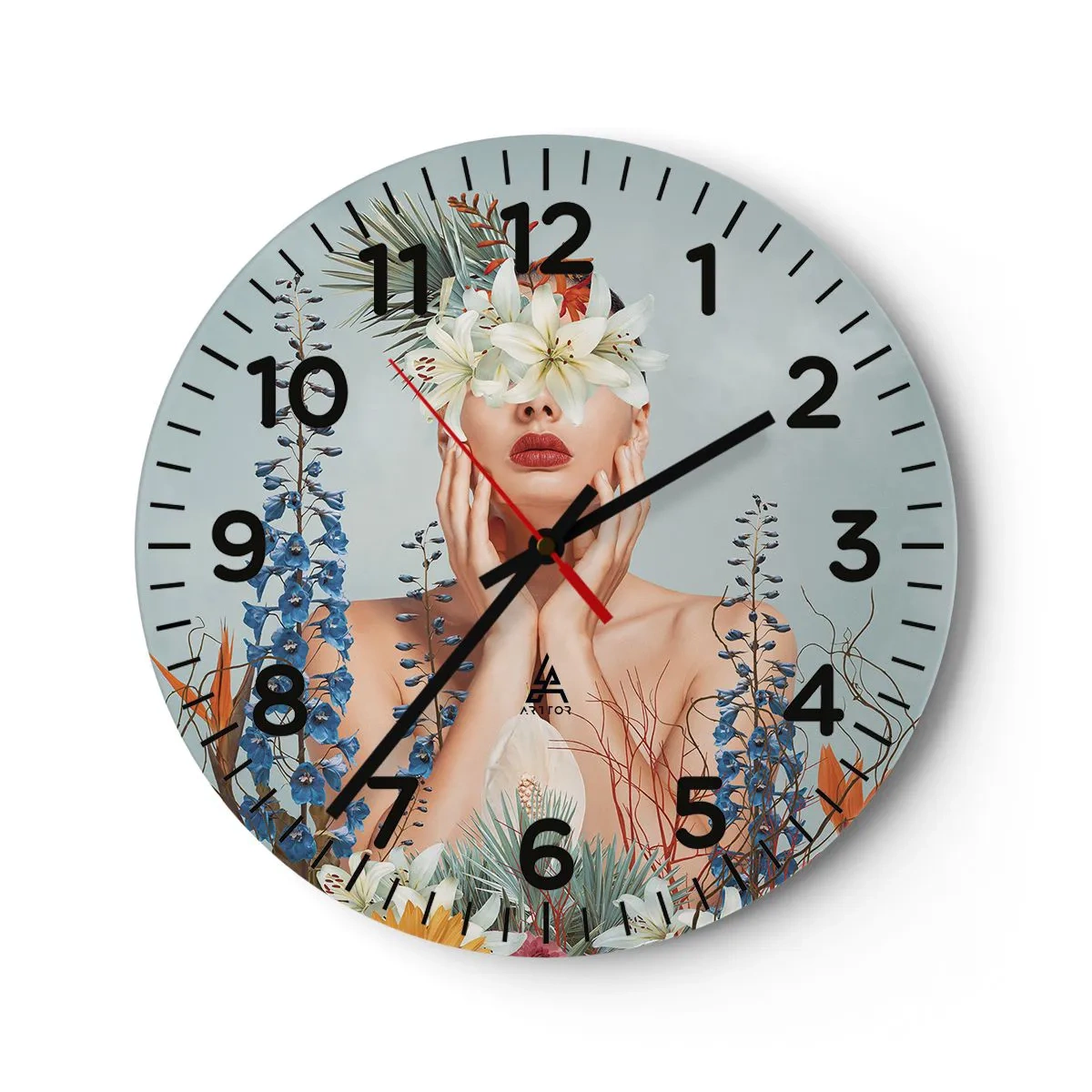 Reloj de pared - Reloj de vidrio - Mujer-flor - 40x40 cm
