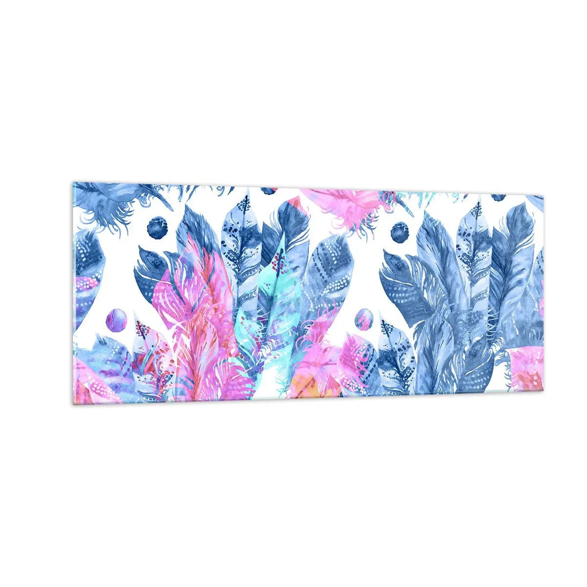 Cuadro sobre vidrio - Impresiones sobre Vidrio - Plumas de color rosa y azul - 100x40 cm