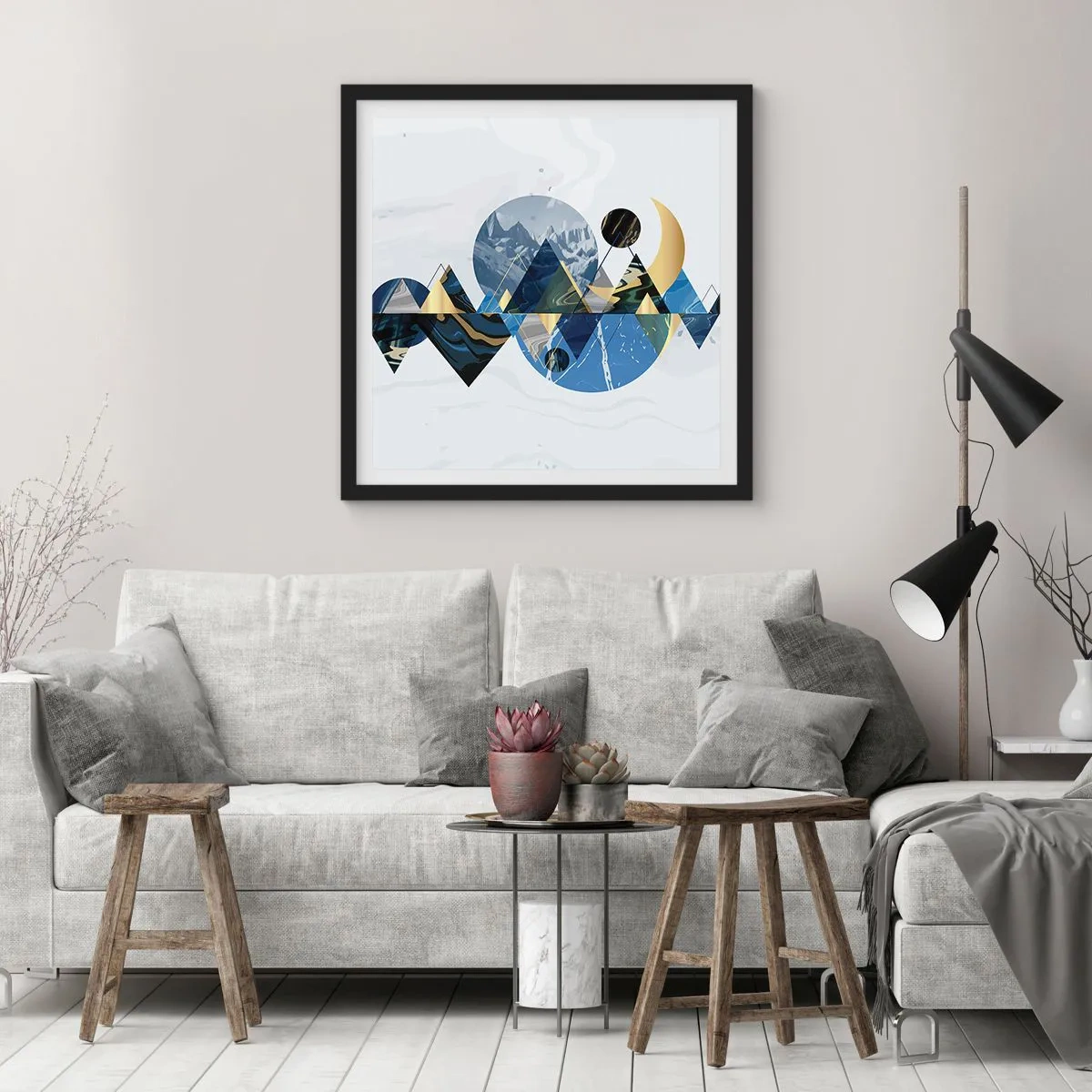 Póster en marco negro - Paisaje geométrico - 30x30 cm