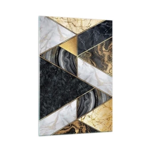 Cuadro sobre vidrio - Impresiones sobre Vidrio - Triángulos geométricos en dorado, mármol y tonos oscuros. - 70x100cm - Collage de piedras - Decoración de pared moderna para salón y dormitorio ARTTOR