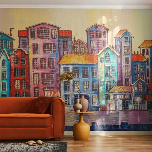 Fotomural Premium Sand - Una ciudad como un cuento de hadas - Pedazo, Casas de vecindad, Ciudad - 300x210 cm