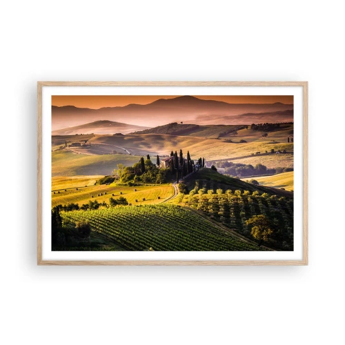Póster en marco roble claro - Paisaje toscano - 91x61 cm