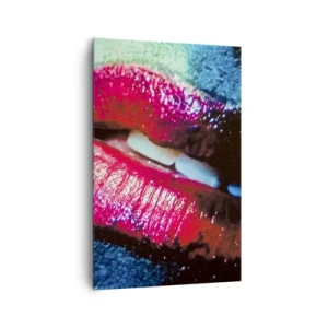 Cuadro sobre lienzo - Impresión de Imagen - Primer plano de unos labios coloridos y brillantes sobre un fondo artístico. - 80x120cm - Sensual e inquietante - Decoración de pared moderna para salón y dormitorio ARTTOR