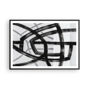 Póster en marco negro - Líneas abstractas en blanco y negro que se cruzan sobre un fondo claro - 100x70cm - Construir profundidad - Decoración de pared moderna para salón y dormitorio ARTTOR