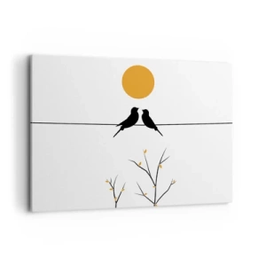 Cuadro sobre lienzo - Impresión de Imagen - Pájaros en una línea con un sol amarillo. - 100x70cm - Noche de ruiseñores - Decoración de pared moderna para salón y dormitorio ARTTOR