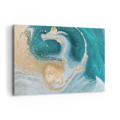 Cuadro sobre lienzo - Impresión de Imagen - Remolino abstracto en tonos turquesa y dorado - 120x80cm - Un remolino de oro y turquesa - Decoración de pared moderna para salón y dormitorio ARTTOR