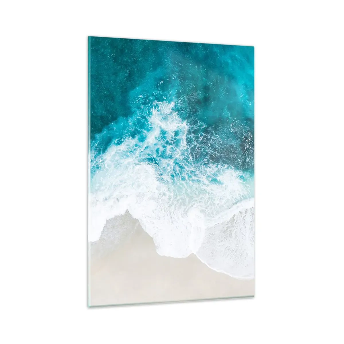 Cuadro sobre vidrio - Impresiones sobre Vidrio - Olas del océano turquesa sobre arena clara - 80x120cm - Una caricia natural - Decoración de pared moderna para salón y dormitorio ARTTOR