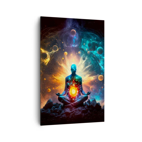 Cuadro sobre lienzo - Impresión de Imagen - Una figura en meditación rodeada de un aura cósmica. - 80x120cm - Tranquilidad cósmica - Decoración de pared moderna para salón y dormitorio ARTTOR