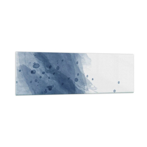 Cuadro sobre vidrio - Impresiones sobre Vidrio - Manchas y rayas abstractas en tonos azules - 160x50cm - Tul azul - Decoración de pared moderna para salón y dormitorio ARTTOR