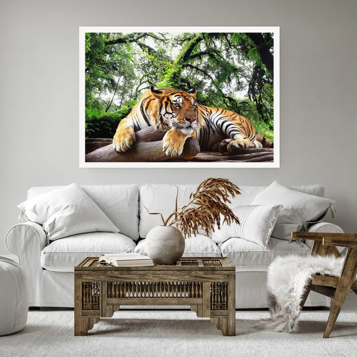 Póster - Un tigre descansando en un bosque tropical. - 100x70cm - Atentamente - Decoración de pared moderna para salón y dormitorio ARTTOR