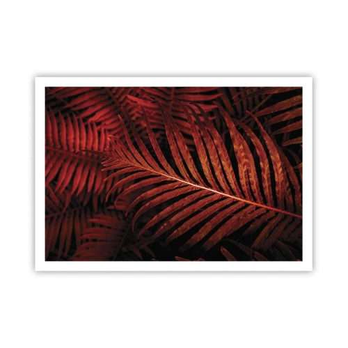 Póster - Primer plano de hojas tropicales rojas - 100x70cm - Las brasas de la vida - Decoración de pared moderna para salón y dormitorio ARTTOR