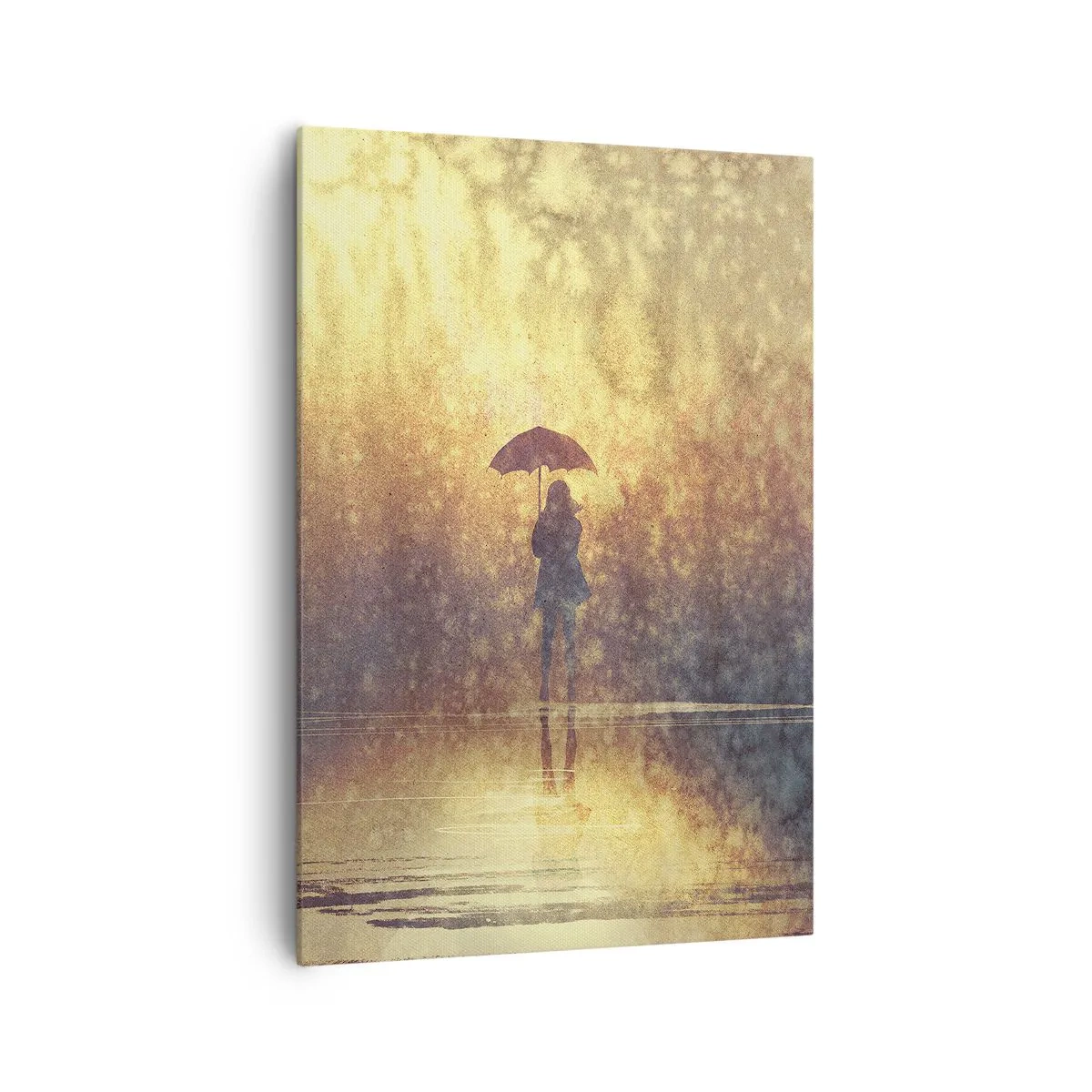 Cuadro sobre lienzo - Impresión de Imagen - Una figura con un paraguas en un paisaje brumoso lleno de reflejos. - 70x100cm - Siento que alguien me mira - Decoración de pared moderna para salón y dormitorio ARTTOR