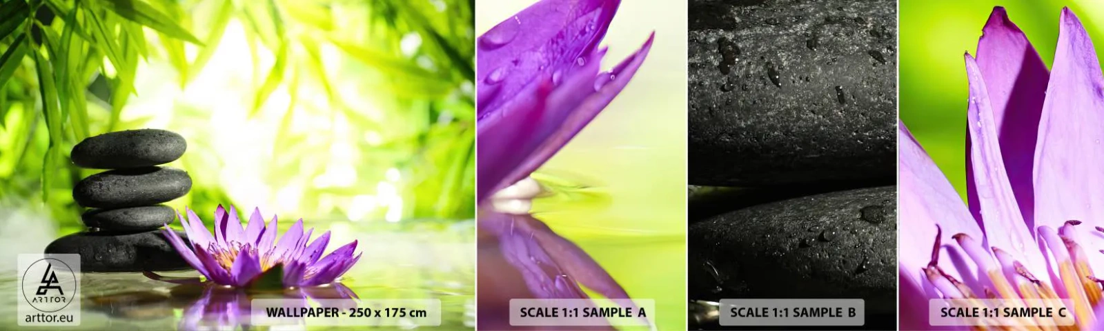 Muestra De Fotomural Standard Eco - En una cabaña de bambú - Flor, flor de loto, Bambú - 100x30 cm