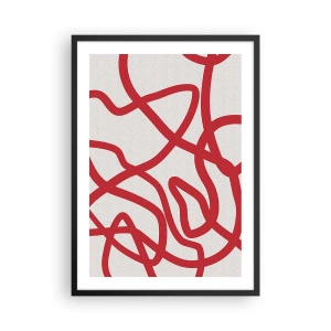 Póster en marco negro - Composición abstracta de líneas rojas dinámicas sobre un fondo claro. - 50x70cm - Rojo sobre blanco - Decoración de pared moderna para salón y dormitorio ARTTOR