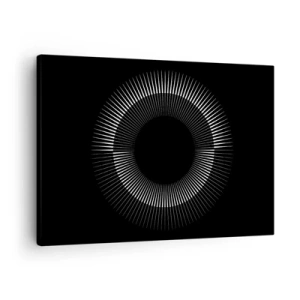 Cuadro sobre lienzo - Impresión de Imagen - Círculo gráfico con rayos en blanco y negro - 70x50cm - Sol negro - Decoración de pared moderna para salón y dormitorio ARTTOR