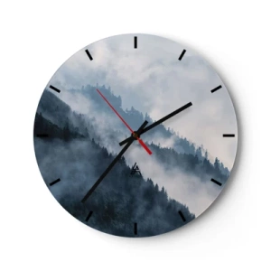 Reloj de pared - Reloj de vidrio - Bosque brumoso en las laderas de la montaña - 30x30cm - Misticismo de las montañas - Decoración de pared moderna para salón, cocina y dormitorio ARTTOR