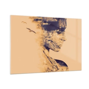 Cuadro sobre vidrio - Impresiones sobre Vidrio - Silueta de una mujer con motivo de paisaje y pájaros. - 100x70cm - Hermosa por naturaleza - Decoración de pared moderna para salón y dormitorio ARTTOR