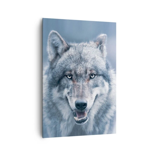 Cuadro sobre lienzo - Impresión de Imagen - Un lobo con una mirada intensa en un paisaje invernal. - 70x100cm - ¿Aceptarás el reto? - Decoración de pared moderna para salón y dormitorio ARTTOR