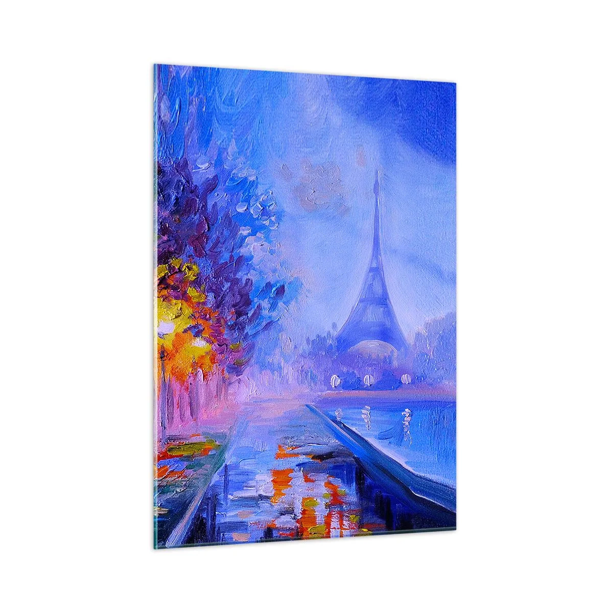 Cuadro sobre vidrio - Impresiones sobre Vidrio - Paseo nocturno por París con la Torre Eiffel - 50x70cm - Un paseo de ensueño - Decoración de pared moderna para salón y dormitorio ARTTOR