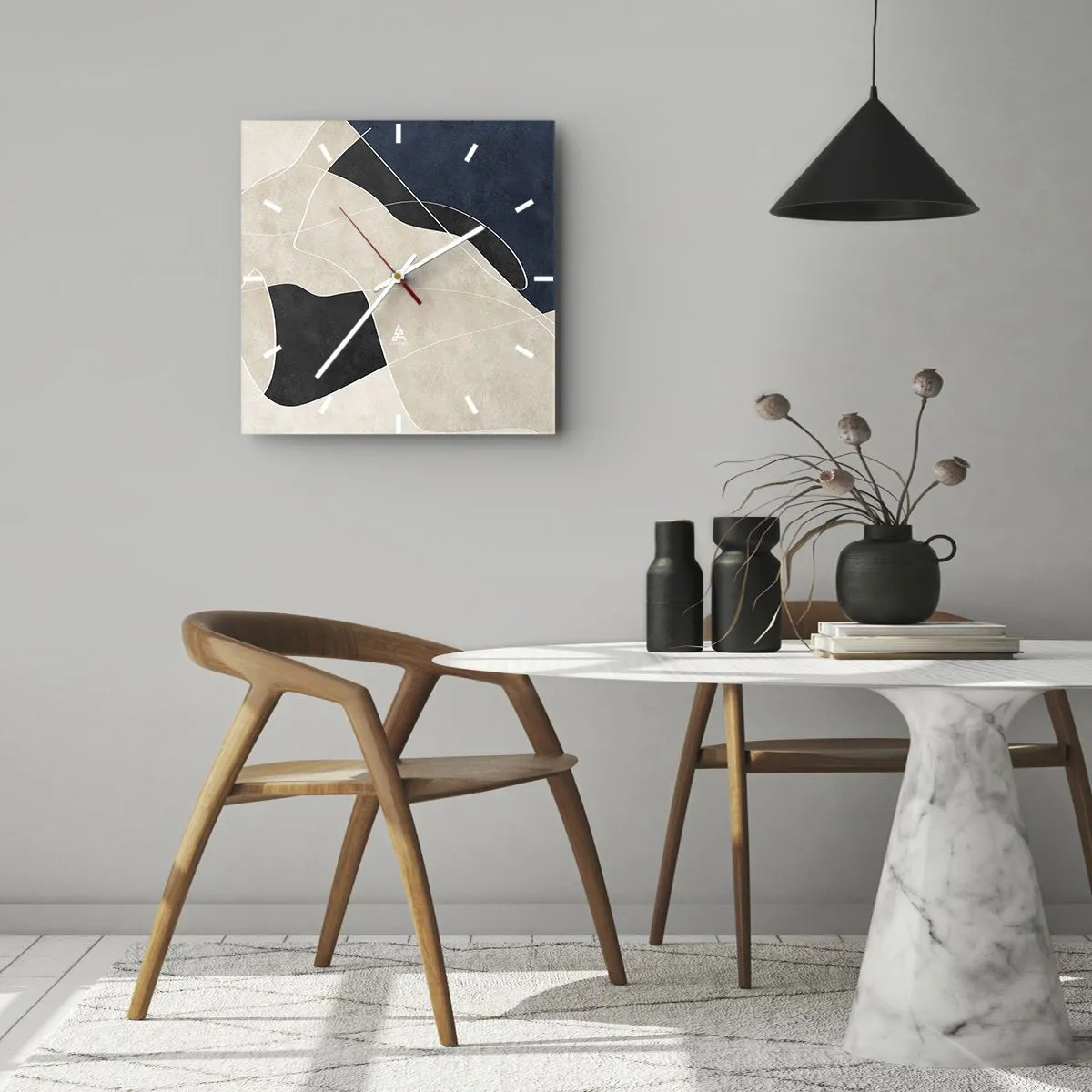 Reloj de pared - Reloj de vidrio - Composición abstracta - contraste de colores - 40x40 cm