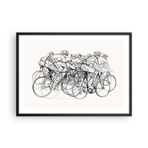Póster en marco negro - Un grupo de ciclistas en movimiento en un estilo minimalista. - 70x50cm - Juntos como un equipo - Decoración de pared moderna para salón y dormitorio ARTTOR
