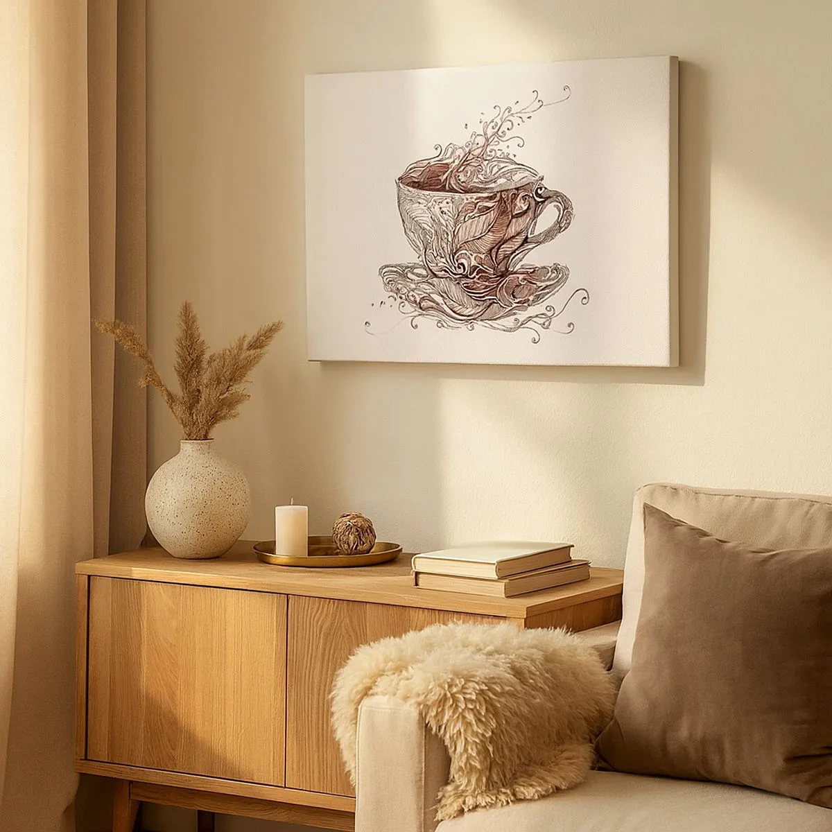 Cuadro sobre lienzo - Impresión de Imagen - Taza de café decorativa con patrón artístico. - 70x50cm - Té para todo - Decoración de pared moderna para salón y dormitorio ARTTOR