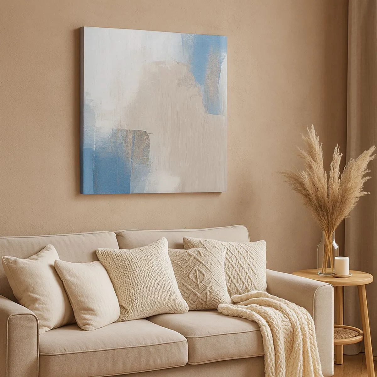 Cuadro sobre lienzo - Impresión de Imagen - Abstracción rosa tras un velo azul - 30x30 cm