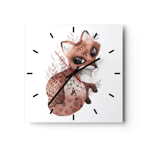 Reloj de pared - Reloj de vidrio - Un lindo zorro de acuarela sobre un fondo claro. - 30x30cm - Dulzura y amor - Decoración de pared moderna para salón y dormitorio ARTTOR