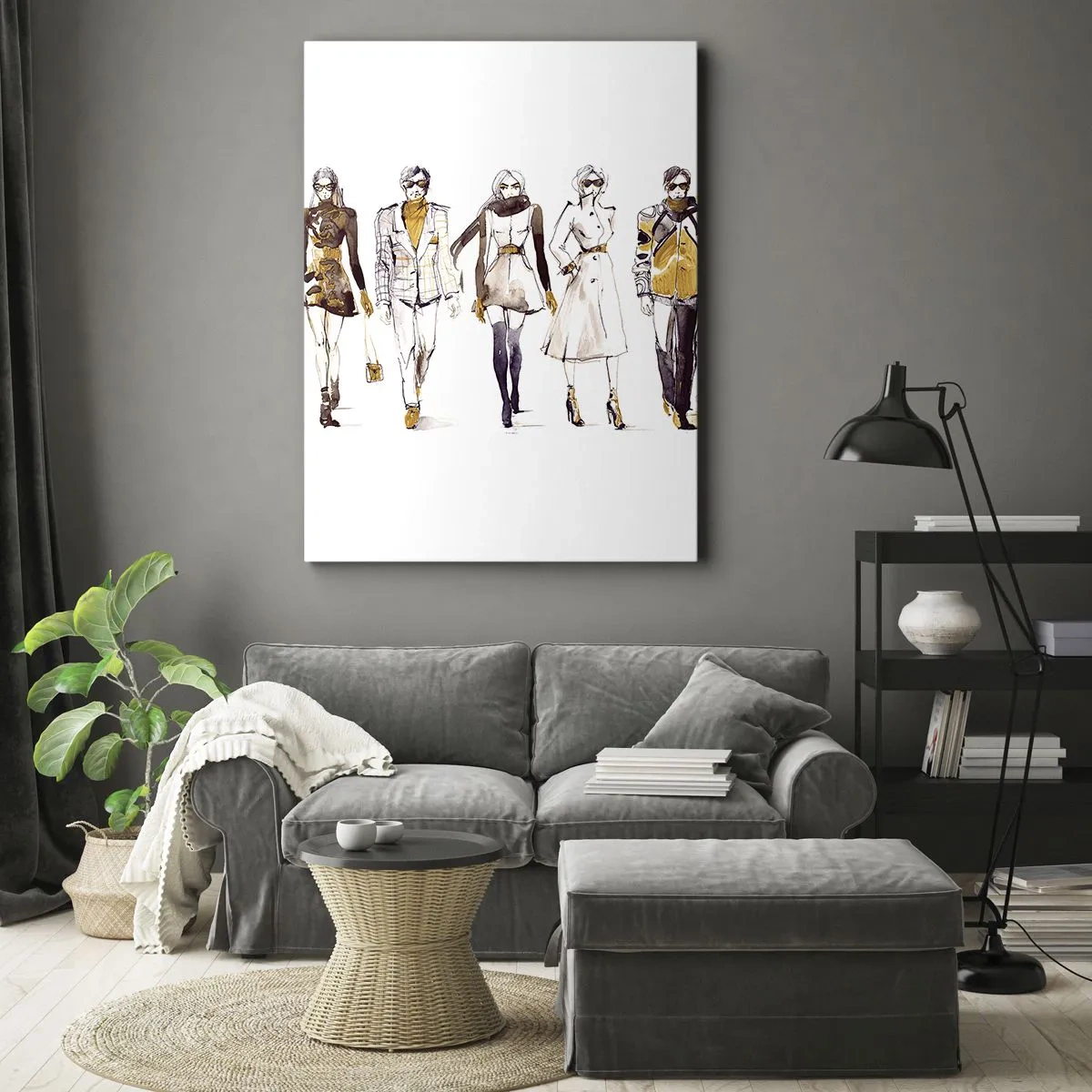 Cuadro sobre lienzo - Impresión de Imagen - Boceto de un grupo de personas con atuendos de moda. - 50x70cm - Elegancia casual - Decoración de pared moderna para salón y dormitorio ARTTOR