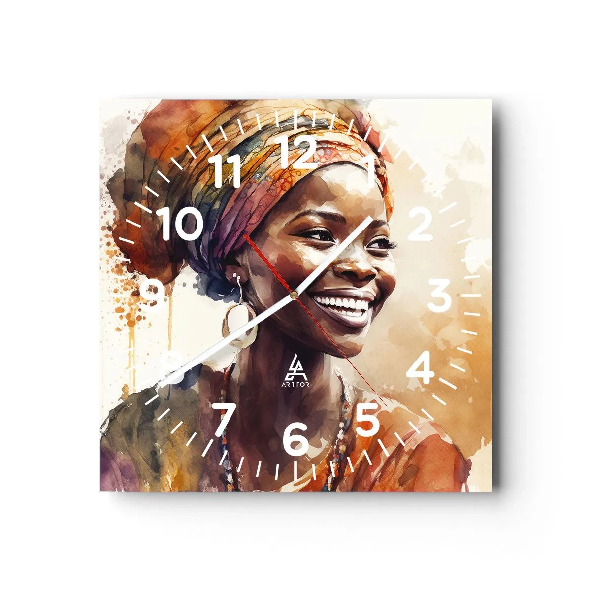 Reloj de pared - Reloj de vidrio - Reina africana - 40x40 cm