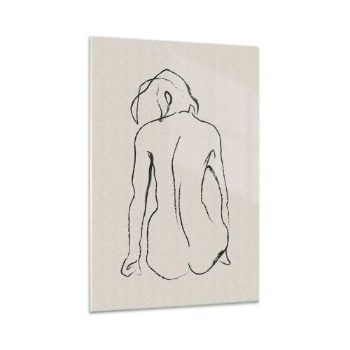 Cuadro sobre vidrio - Impresiones sobre Vidrio - Un boceto sutil de la silueta de una niña desde atrás. - 80x120cm - Esbozos de una espalada - Decoración de pared moderna para salón y dormitorio ARTTOR
