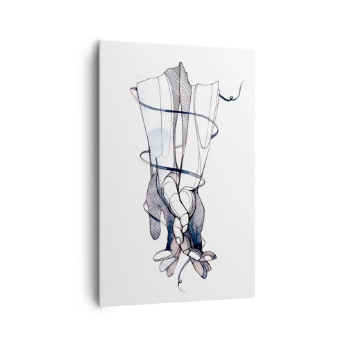 Cuadro sobre lienzo - Impresión de Imagen - Un dibujo sutil de una mano con una delicada flor. - 80x120cm - Un estudio sobre el contacto - Decoración de pared moderna para salón y dormitorio ARTTOR