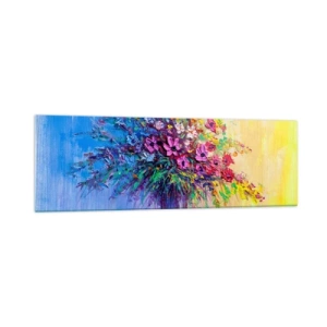 Cuadro sobre vidrio - Impresiones sobre Vidrio - Un colorido ramo de flores en un jarrón sobre un fondo degradado. - 160x50cm - El regalo de un prado de verano - Decoración de pared moderna para salón y dormitorio ARTTOR