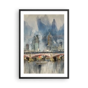 Póster en marco negro - Paisaje urbano con un puente y rascacielos al fondo - 50x70cm - Londres en todo su esplendor - Decoración de pared moderna para salón y dormitorio ARTTOR