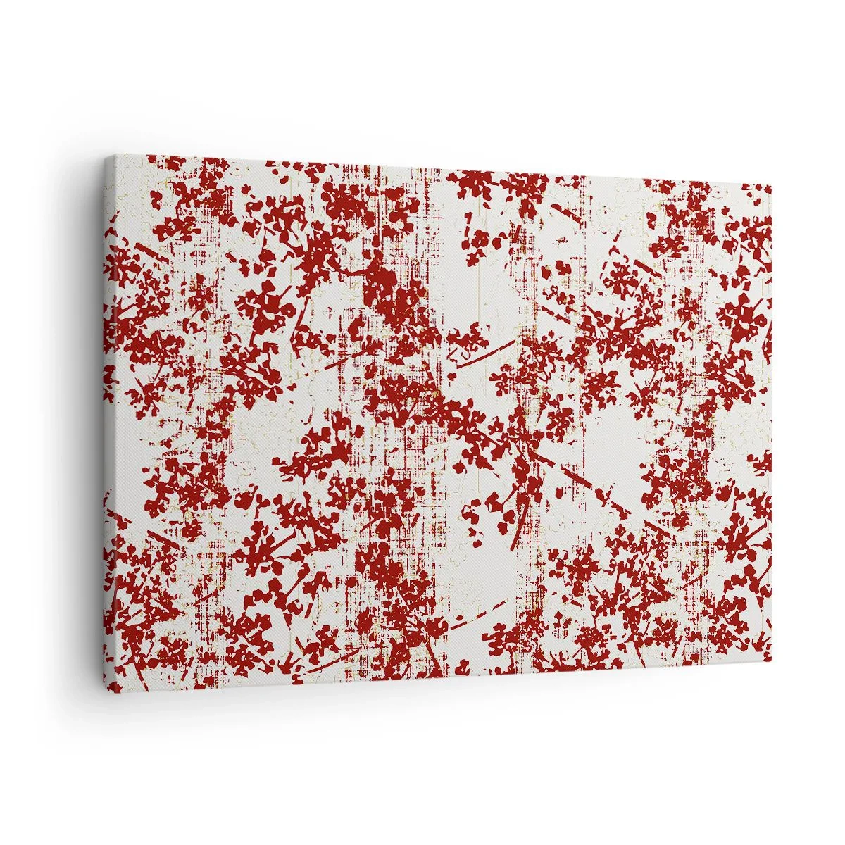Cuadro sobre lienzo - Impresión de Imagen - Flores rojas sobre un fondo blanco en un estilo artístico. - 70x50cm - Como un viejo percal - Decoración de pared moderna para salón y dormitorio ARTTOR