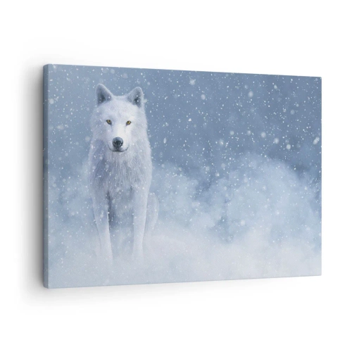 Cuadro sobre lienzo - Impresión de Imagen - Lobo blanco en un paisaje nevado - 70x50cm - El espíritu del invierno - Decoración de pared moderna para salón y dormitorio ARTTOR
