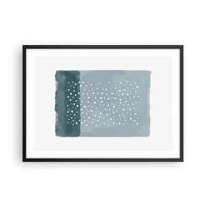Póster en marco negro - Una pintura minimalista en tonos azules con puntos. - 70x50cm - Creación sobre azul - Decoración de pared moderna para salón y dormitorio ARTTOR
